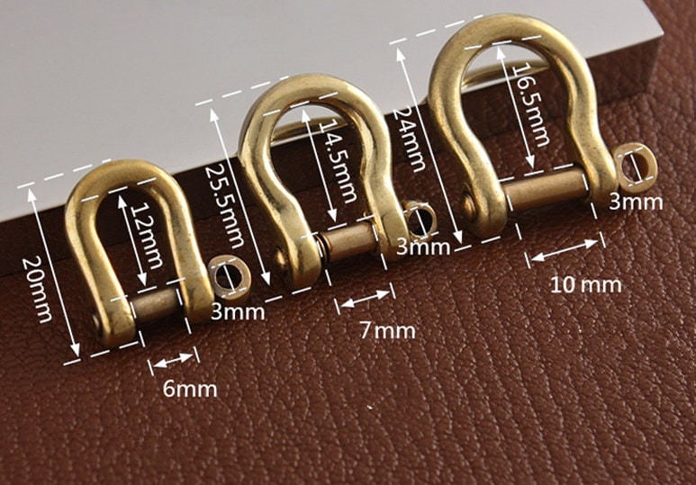 1 Set of Brass Shackle Clasp D Rings Screws Inner Width 6mm/7mm/10mm