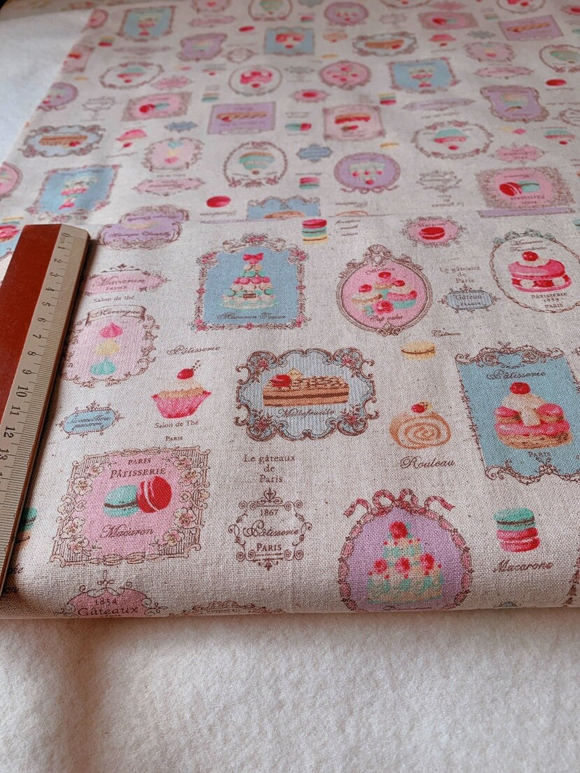 Dessert Pattern Cotton Linen Cotton Fabric Sewing Material 50 x 110cm (19