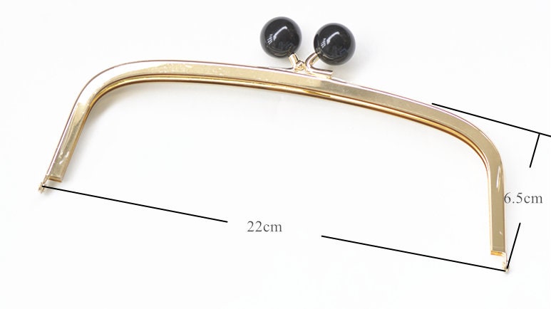 22cm (8") L.Gold Purse Frame With Black Kisslock Glue-In Style 22cm x 6.5cm