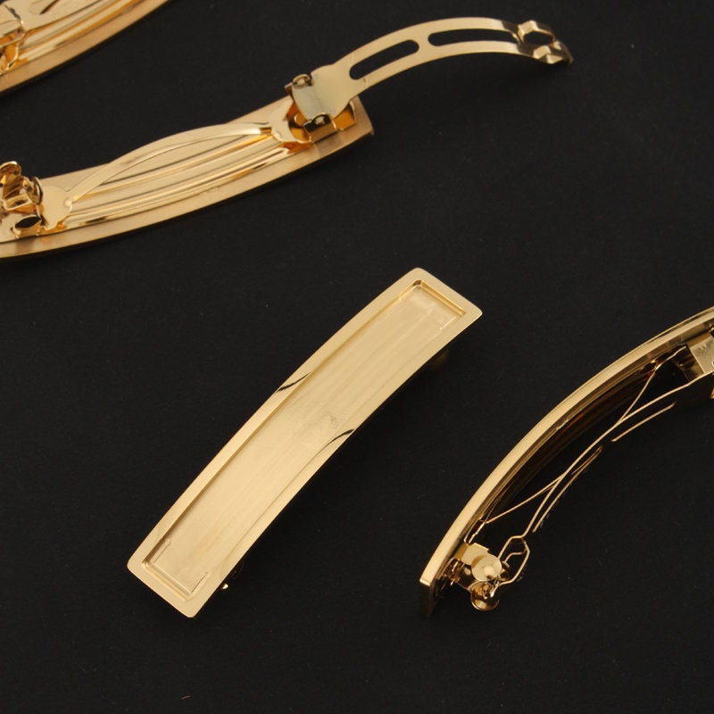 1 Piece Stainless Steel 24K Gold Color Hair Clips Blank Hairpin 84x17mm