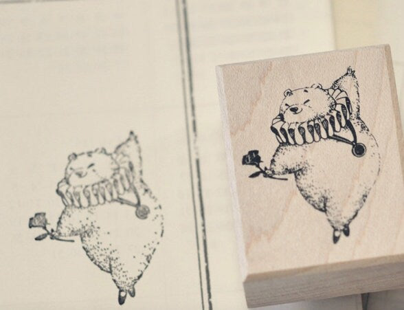 Wood Rubber Stamp A Dancing Bear Stamp Journal Suppliers Bullet Making Tool 35x45mm Pick Style