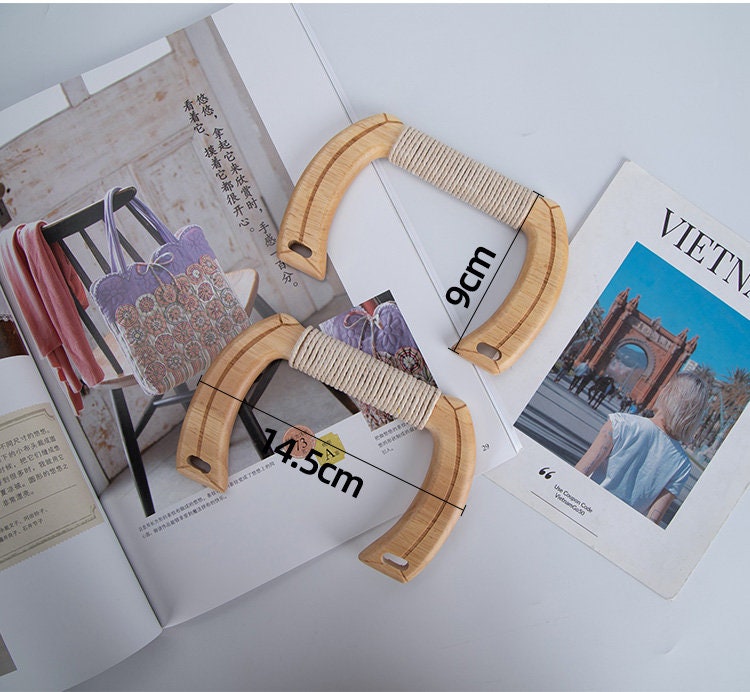 A Pair of Wood Handle Handcraft Material for Handbag Making 14.5cm