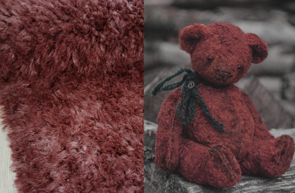 Vintage Red Teddy Bears Fabric For Teddy Bear Making 82cm x 48cm ( 32"x 18")