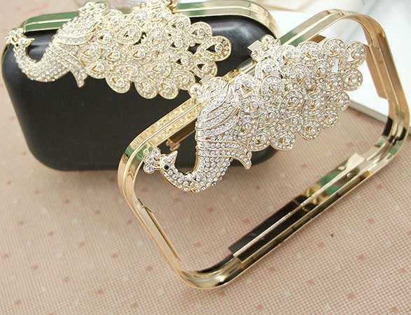 18cm Box Purse Frame Clutch Bag Leaves Peacock Kiss Lock Glue-In Purse Frame With Paper Pattern 18cm x 10cm ( 7