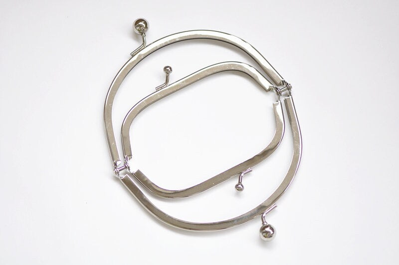 Double Pocket Purse Frame Silver Two Bags Clutch Hanger Glue-in Style 12.5cm x 7cm ( 5