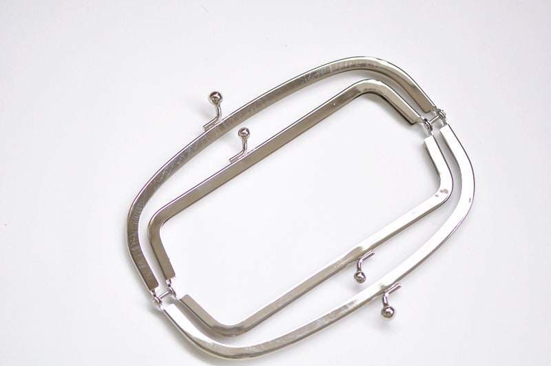 Double Pocket Purse Frame Silver Two Bags Clutch Hanger Glue-in Style 17cm x 5cm ( 6" x 2")