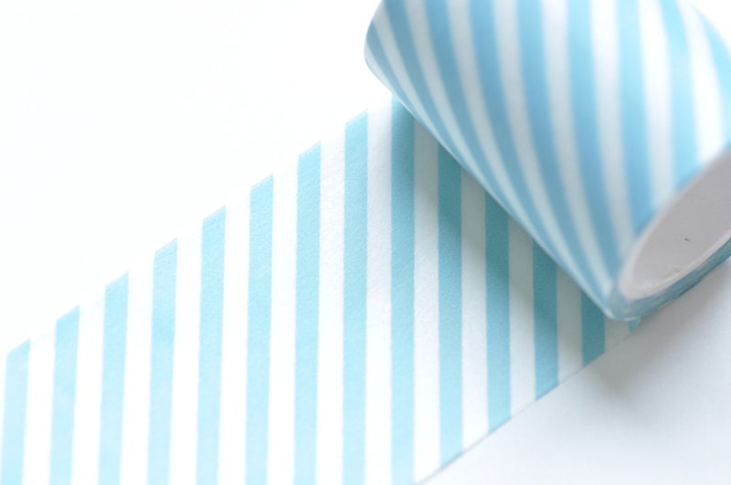 Light Blue Stripe Washi Tape Wide Scrapbooking Tape 50mm x 5 Meters Roll