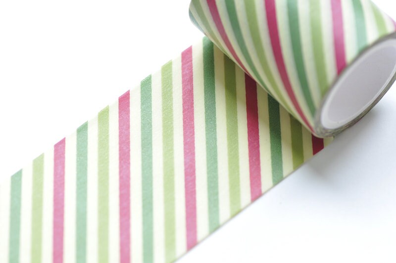 Green Stripe Washi Tape Wide Scrapbooking Tape 50mm x 5 Meters Roll