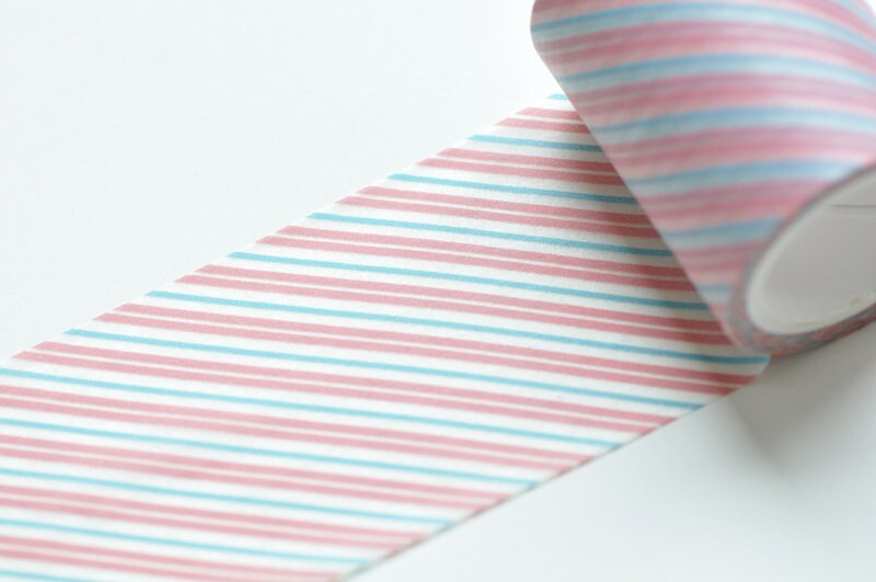Pink Stripe Washi Tape Wide Scrapbooking Tape 50mm x 5 Meters Roll