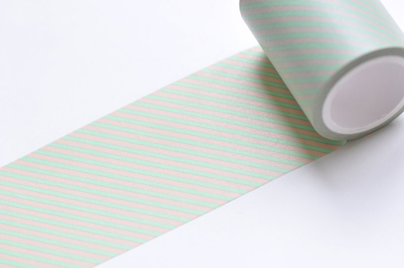 Green Stripe Washi Tape Wide Scrapbooking Tape 50mm x 5M Roll No.12071