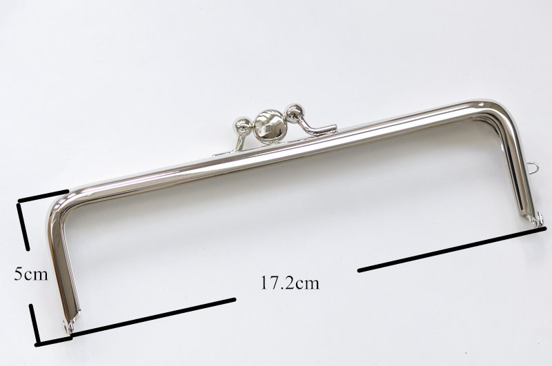 Double Pocket Purse Frame Silver Two Bags Clutch Hanger Glue-in Style 17.2cm x 5cm ( 6 3/4" x 2"）