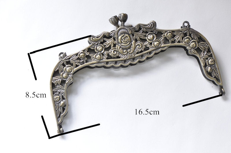 16cm Vintage Purse Frame Bag Hanger Rose Flowers 16.5cm x 8.5cm (6”x 3