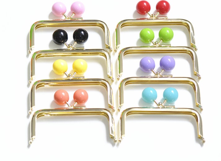 10cm (4") Gold Purse Frame Glue-In Style With Colorful Ball Kisslock Pick Color