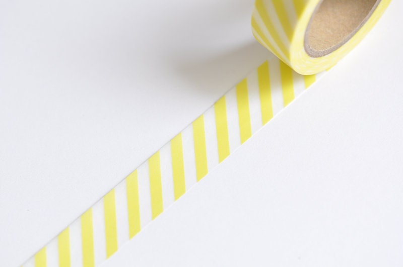 Lemon Color Stripes Deco Adhesive Washi Tape 15mm Wide x 10M Roll No.12282