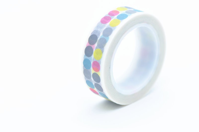 Colorful Polka Dots Washi Tape/ Japanese Washi Tape 15mm Wide x 10 Meters