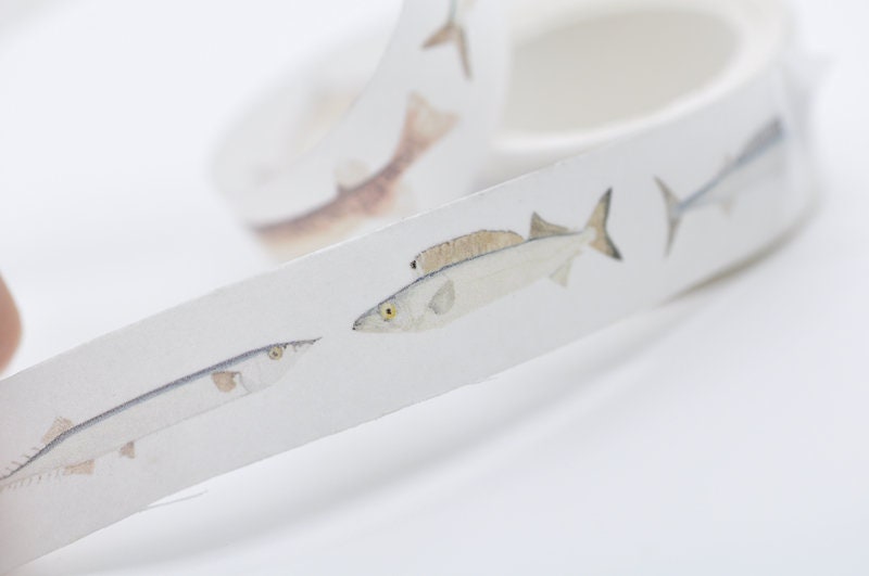 Fish Washi Tape Skinny Fish Masking Tape Deco Tape 15mm x 3 Meters A Roll